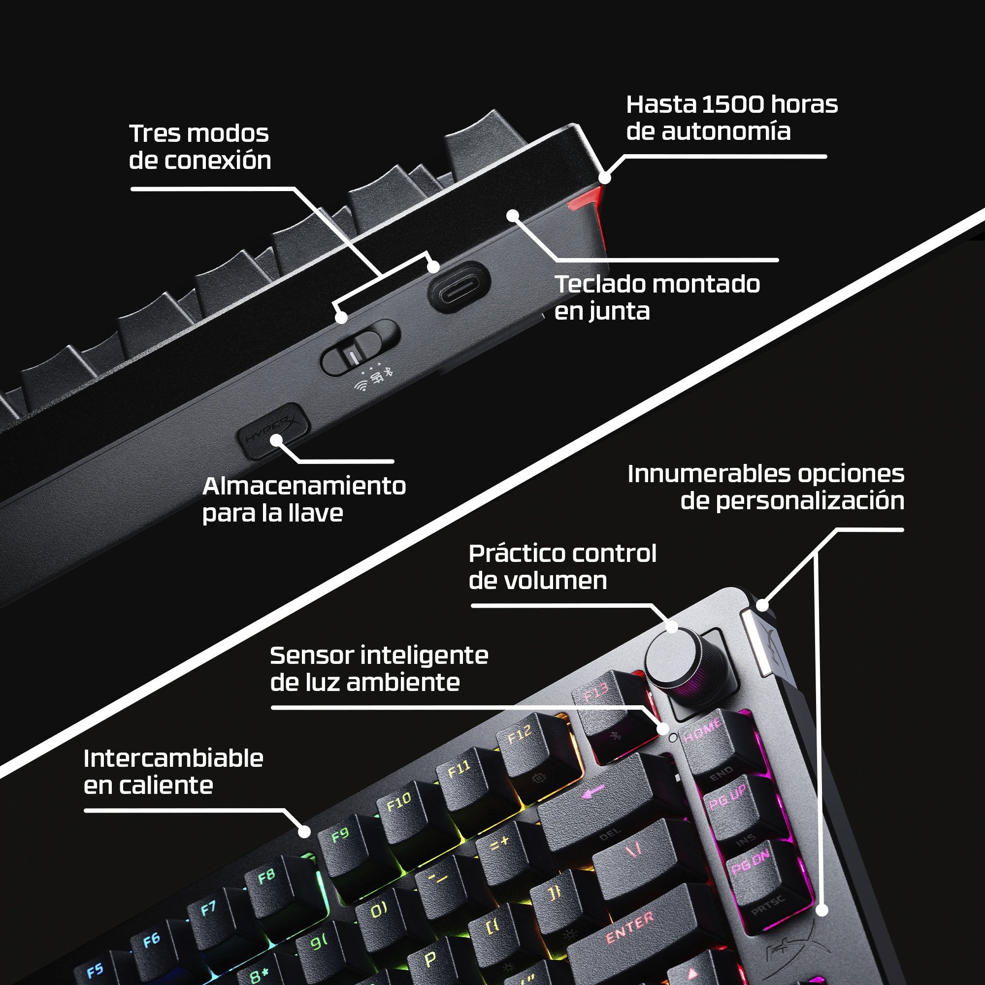 EAN 0197498745510 - HyperX Alloy Rise 75 Wireless Keyboard teclado Juego RF Wireless + Bluetooth Negro imagen 3