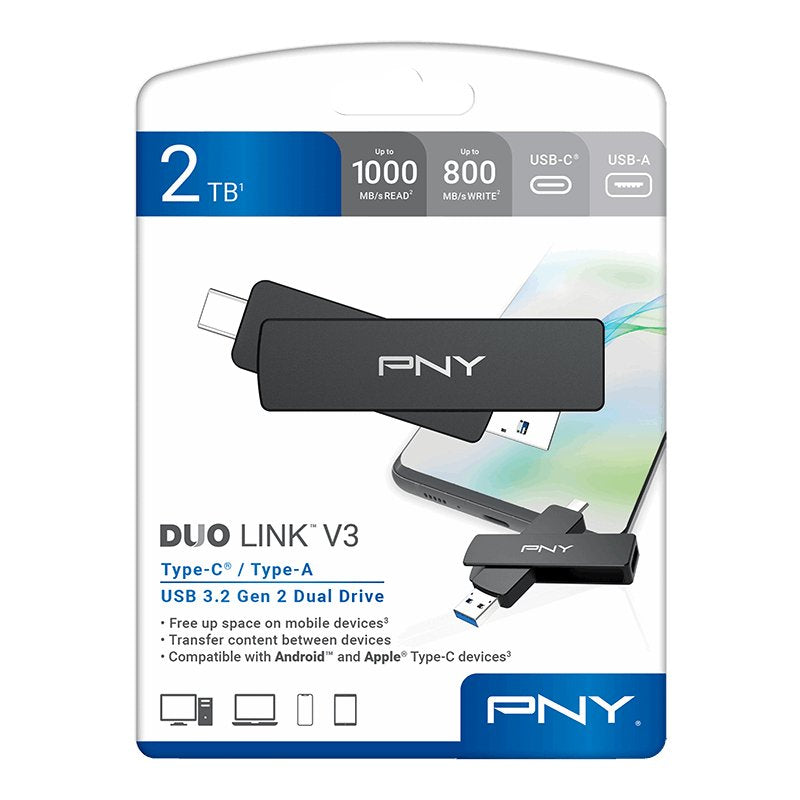 Stick Usb Flash 2 Tb - Pny Otg Duo Link V3 - Type-A Type-C