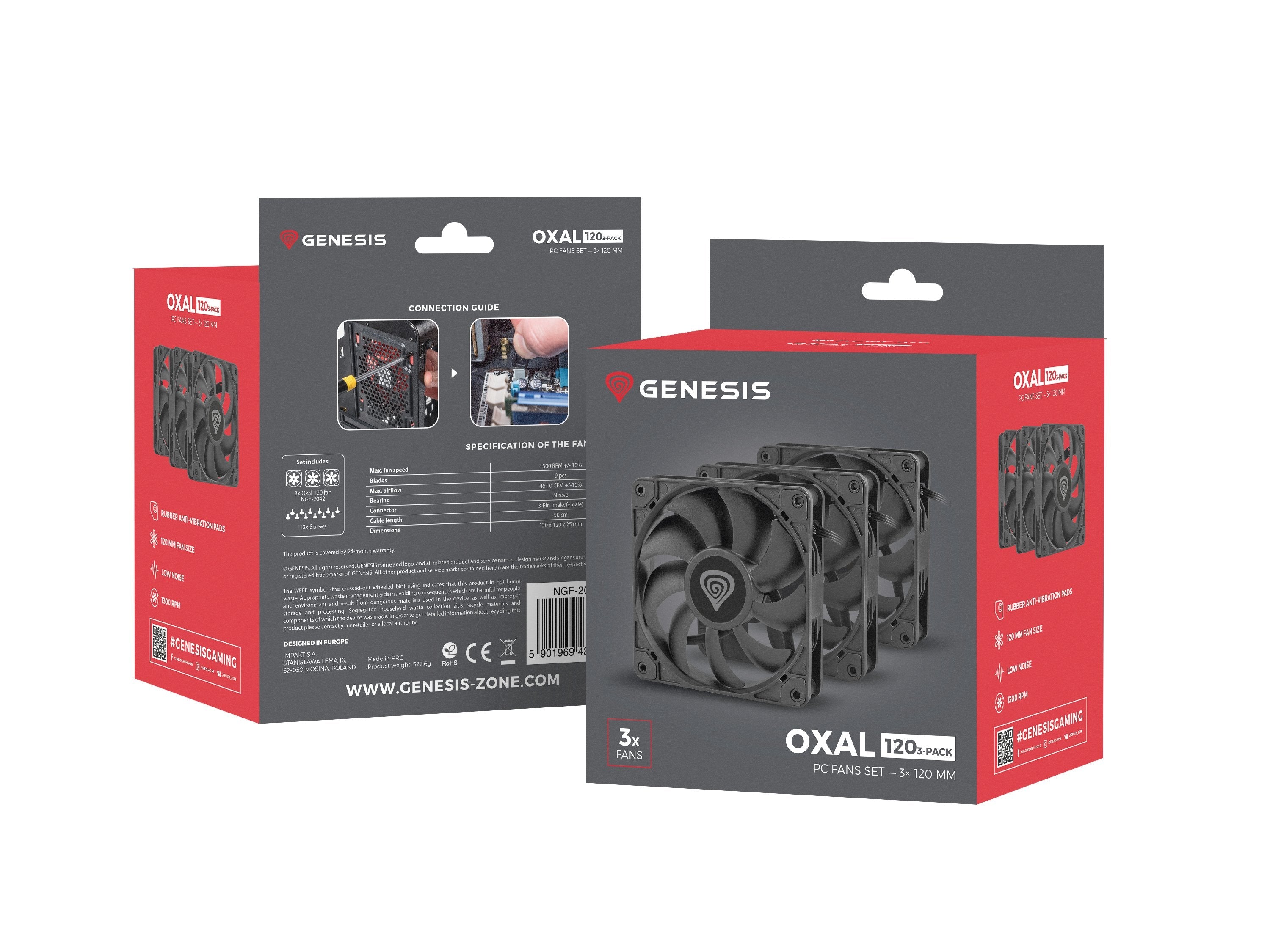 EAN 5901969439144 - GENESIS Oxal 120 Carcasa del ordenador Ventilador 12 cm Negro 3 pieza(s) imagen 5