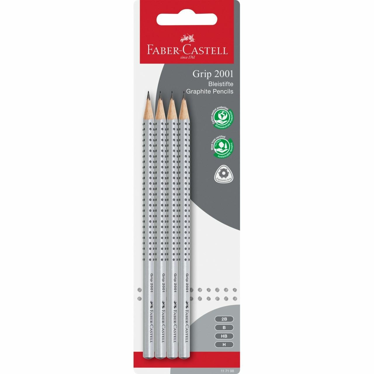 Faber- Castell Lápiz Grip Grafito Mod. 2001 Gris -Blister 4u-