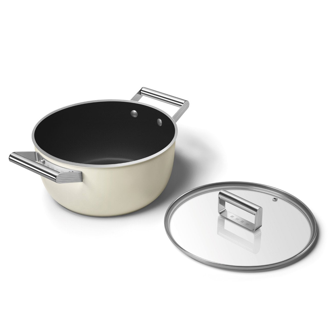 Smeg Csf2412crm Kasserolle, 24 Cm, Keramik, Edelstahlgriff, Cremefarben Matt