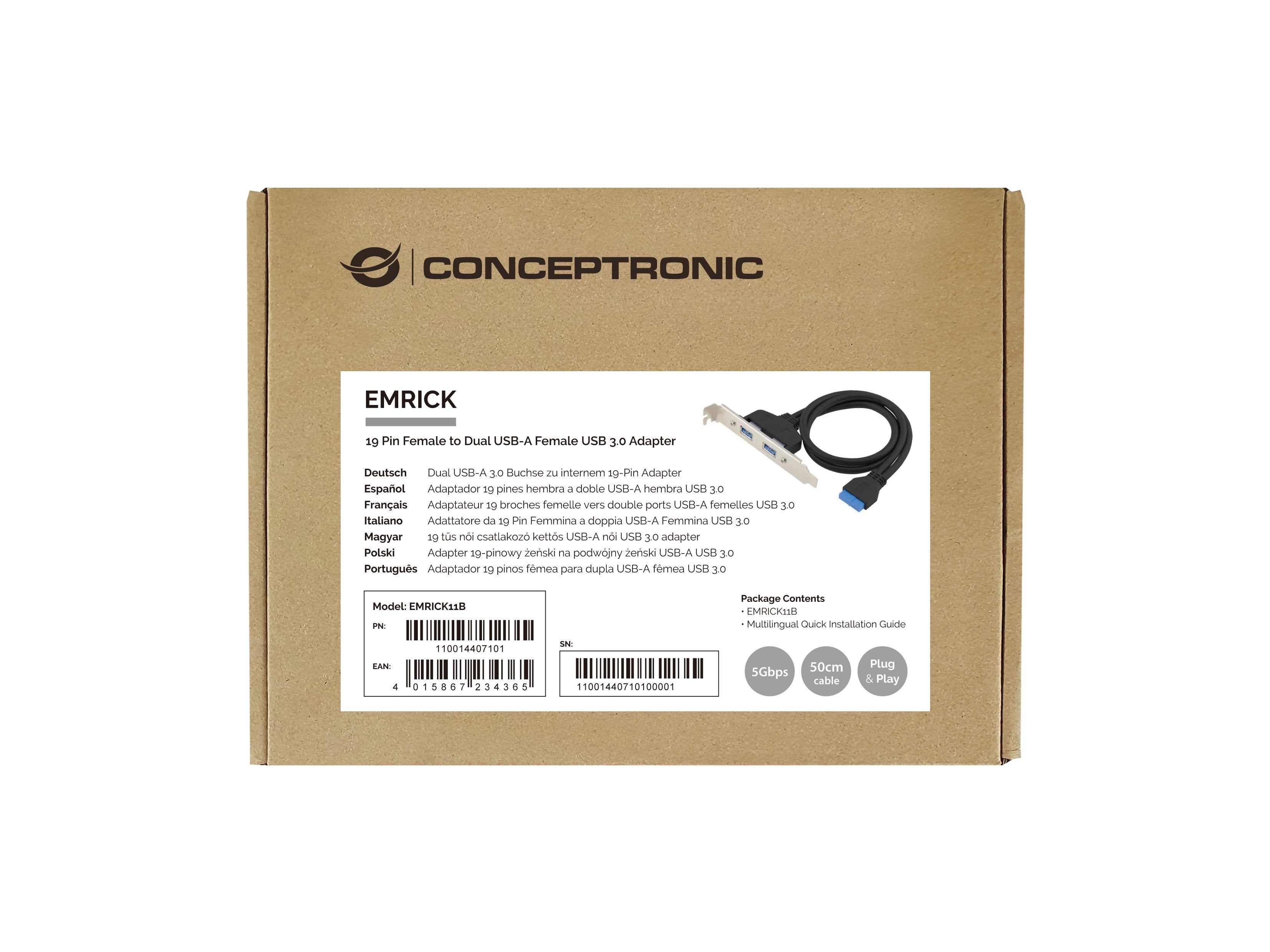 Conceptronic 19 Pin Dual 2x Puertos Usb-A 3.0 Sw