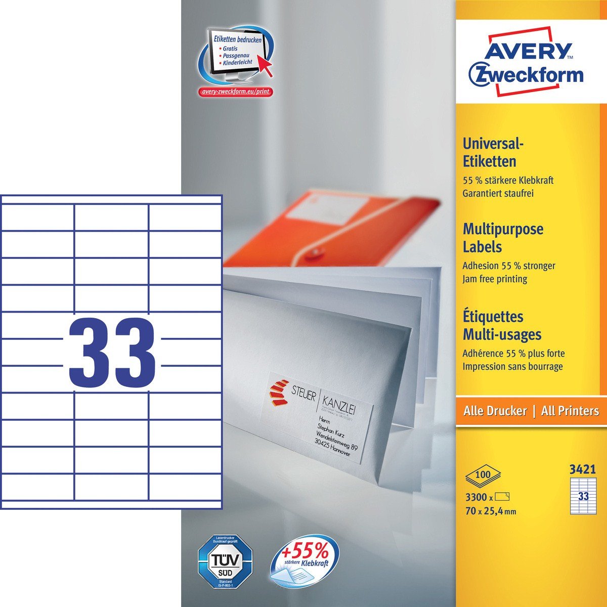 Avery Zweckform Etiquetas 3421 Blanco 70,0 X 25,4 Mm