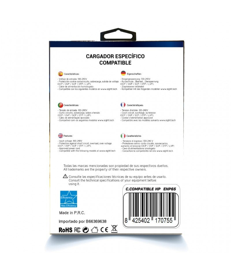 EAN 8425402170755 - Eightt EHP65 adaptador e inversor de corriente Interior 65 W Negro imagen 3