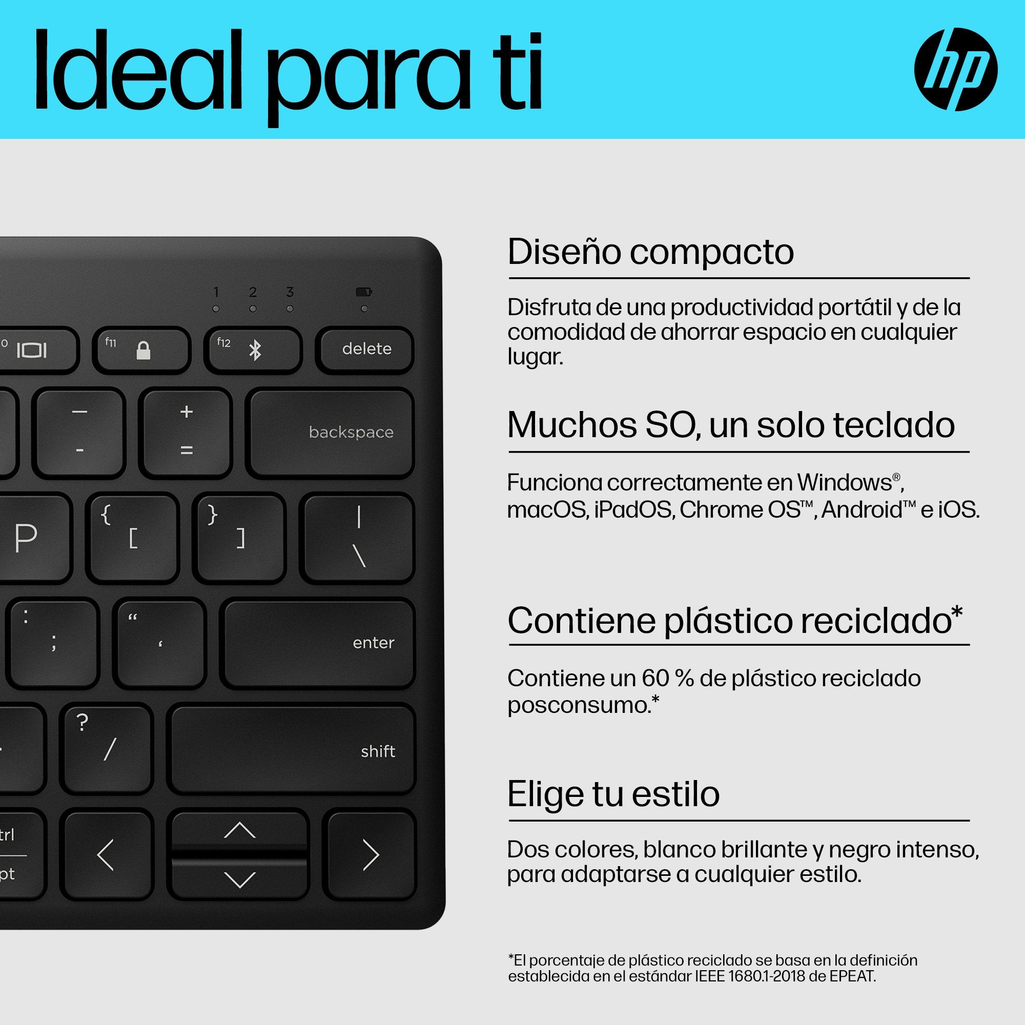 EAN 196548515943 - HP 350 BLK Compact Multi-Device Keyboard teclado Hogar Negro imagen 10