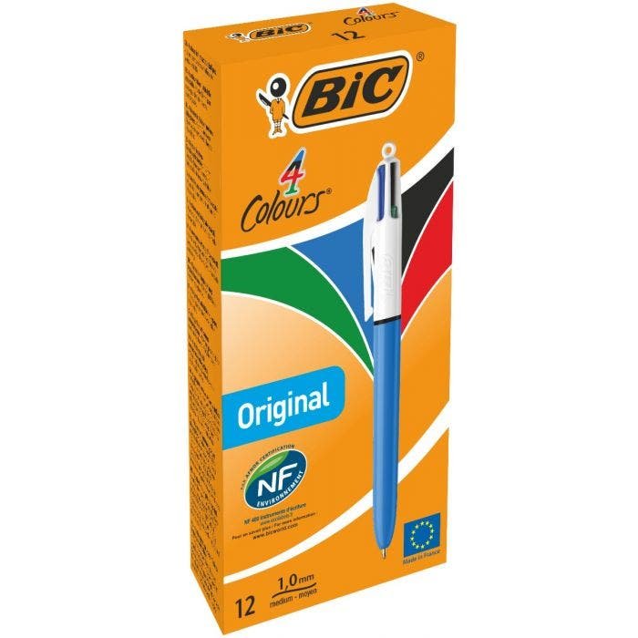 Caja De Bolígrafos De Tinta De Aceite Retráctil Bic Medium Original 889969 12 Unidades 4 Colores De Tinta Cuerpo Color Azul