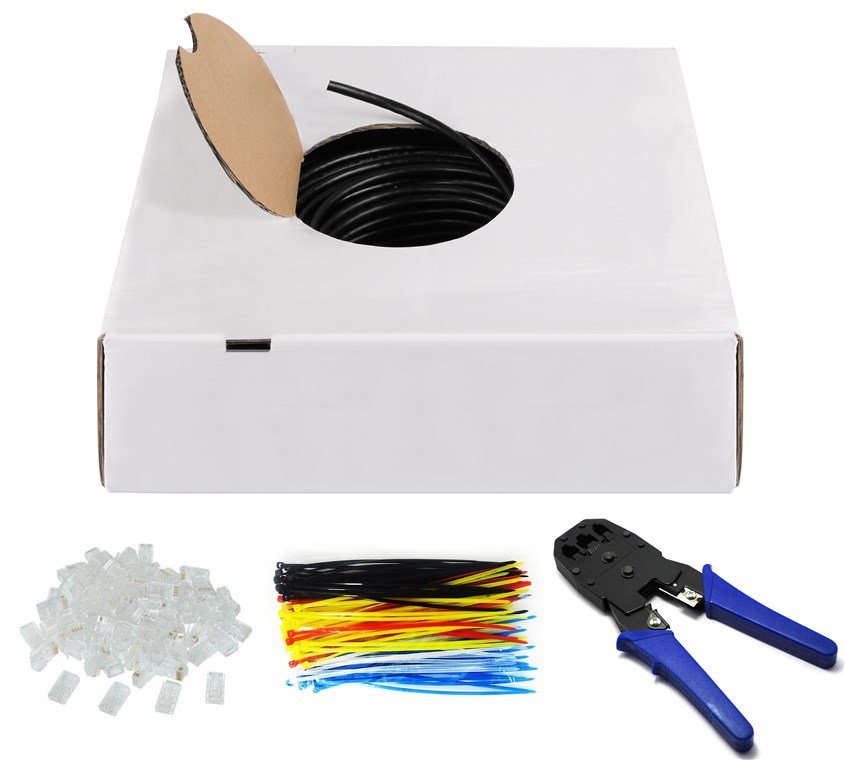 Juego De Cables De Red Para Exteriores Goobay Cat.6, U/Utp Negro, 305 Metros, Incluye Alicates Para Engarzar 94399