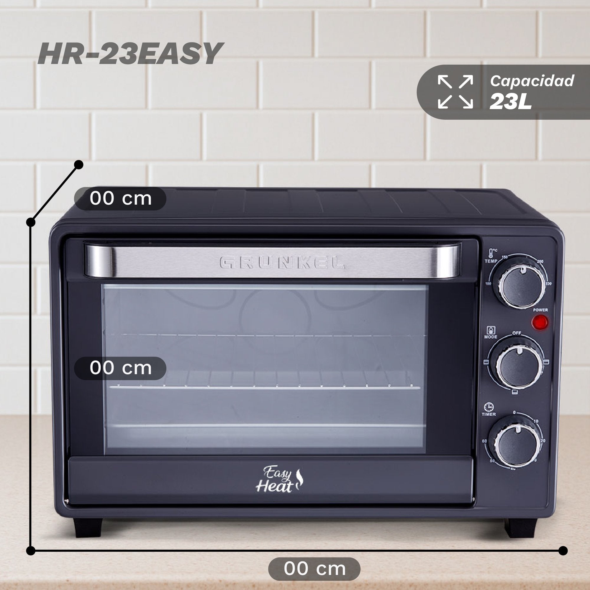 EAN 8426156019239 - Grunkel HR-23EASY horno 23 L 1600 W Negro, Acero inoxidable imagen 3