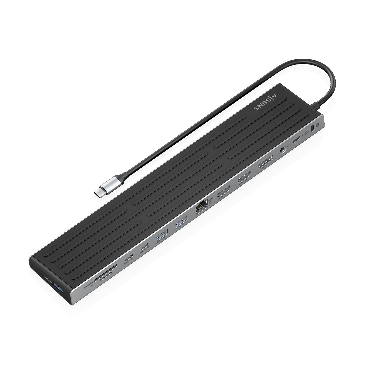 Aisens Usb-C Dock 13 En 1, Usb-C A 2xhdmi, 1xdisplayport, 1xrj45, 3xusb-A, 2xusb-C, 1xusb-C Pd, 1xsd, 1xmicro Sd, 1xaudio, 1xranura Kensington, 30cm