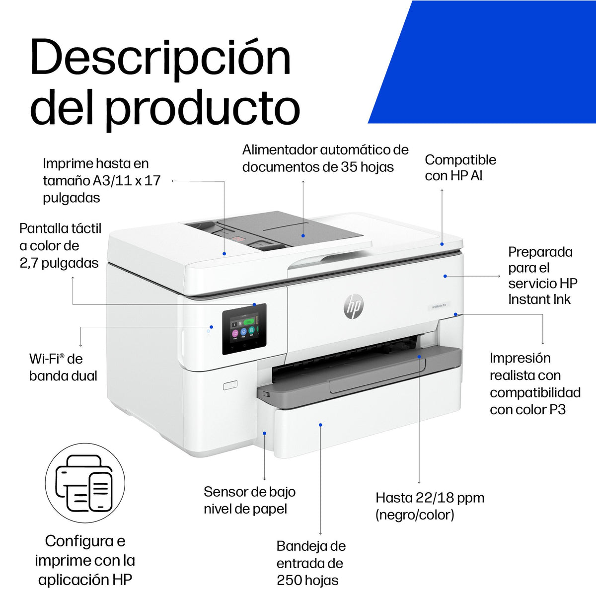 EAN 0196337488021 - HP OfficeJet Pro 9720e WF AiO Printer Inyección de tinta térmica A3 4800 x 1200 DPI 22 ppm Wifi imagen 7