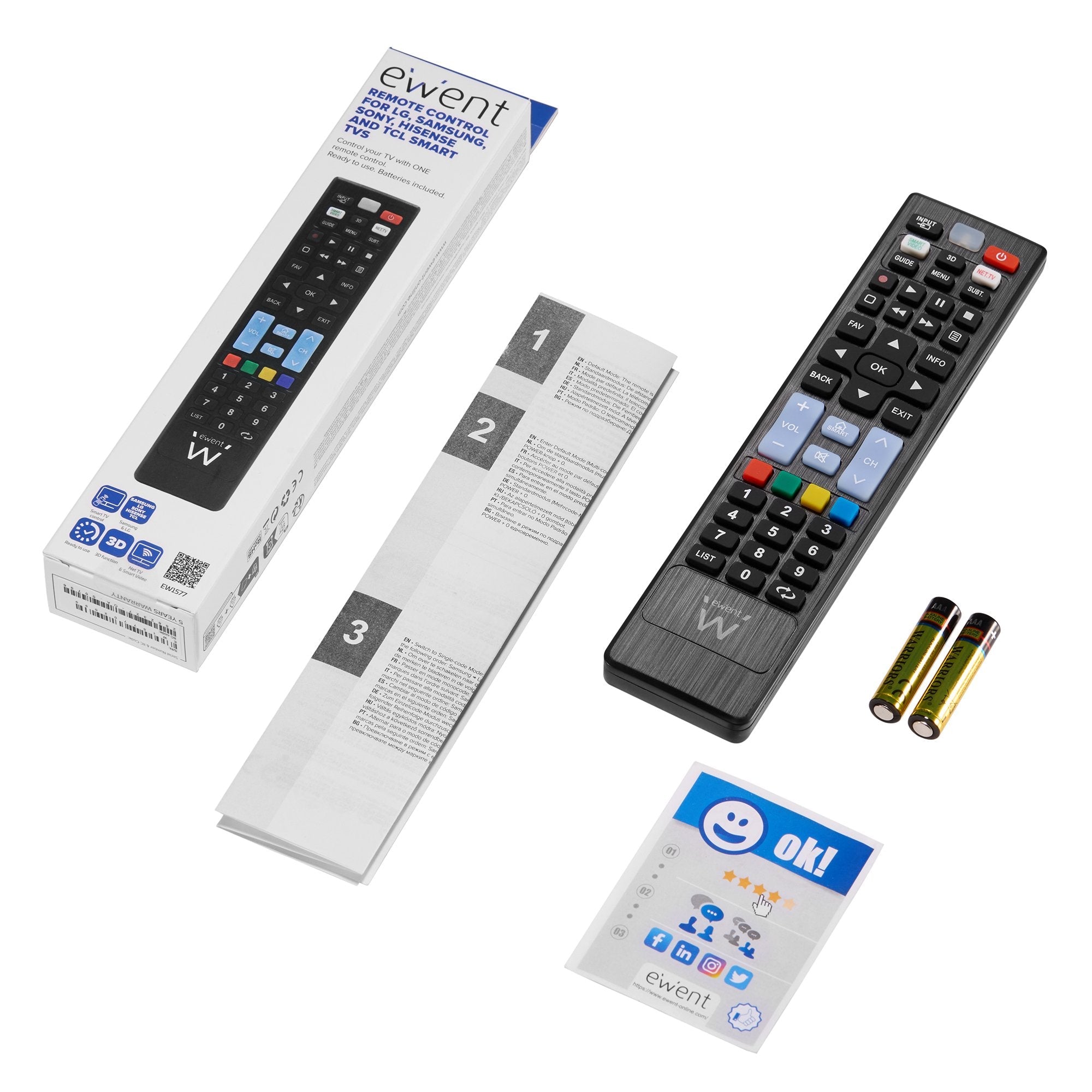 Mando A Distancia Ewent Ew1577 Para Smart Tv Lg Samsung Sony Hisense Tcl
