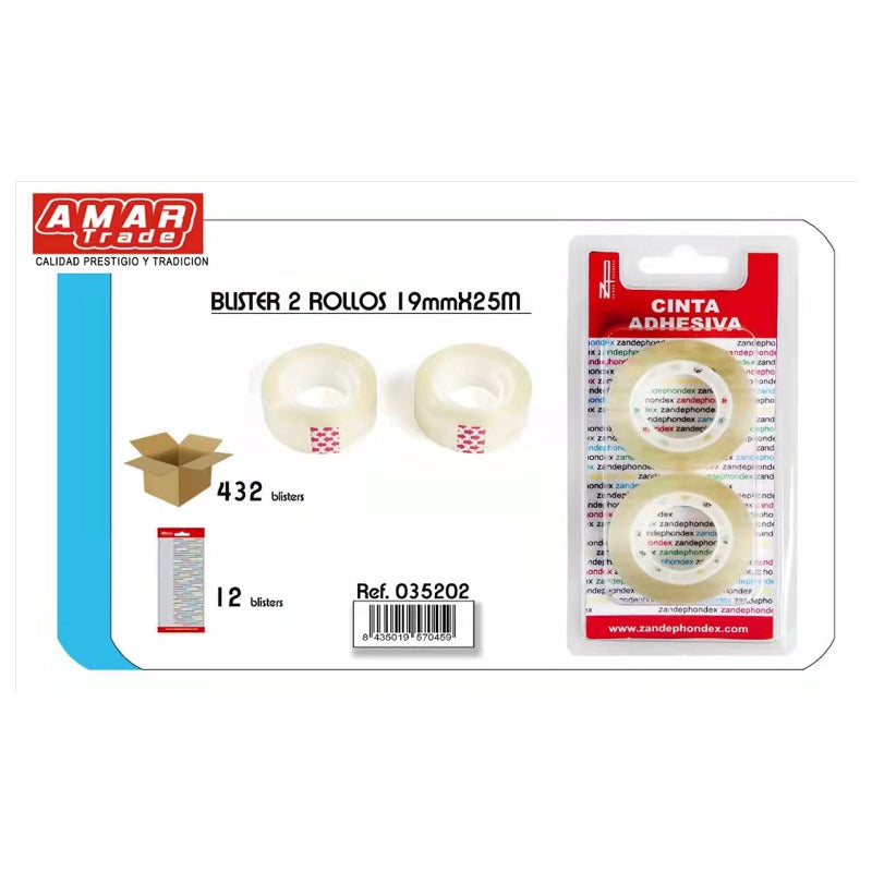 2x Rollo De Cinta Adhesiva 1.9cmx25m