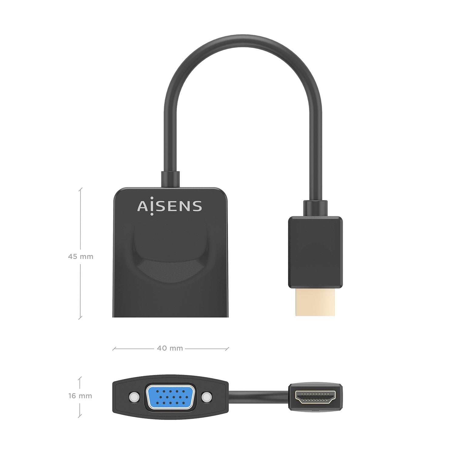 Aisens Conversor Hdmi A Svga, Hdmi A/M-Svga/H, Negro, 15cm