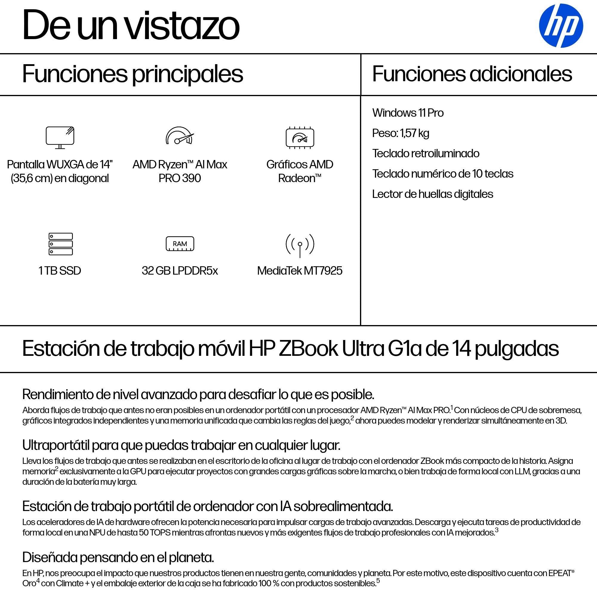 EAN 0199251039232 - HP ZBook Ultra G1a Copilot+ PC AMD Ryzen AI Max PRO 390 Estación de trabajo móvil 35,6 cm (14") WUXGA 32 imagen 4