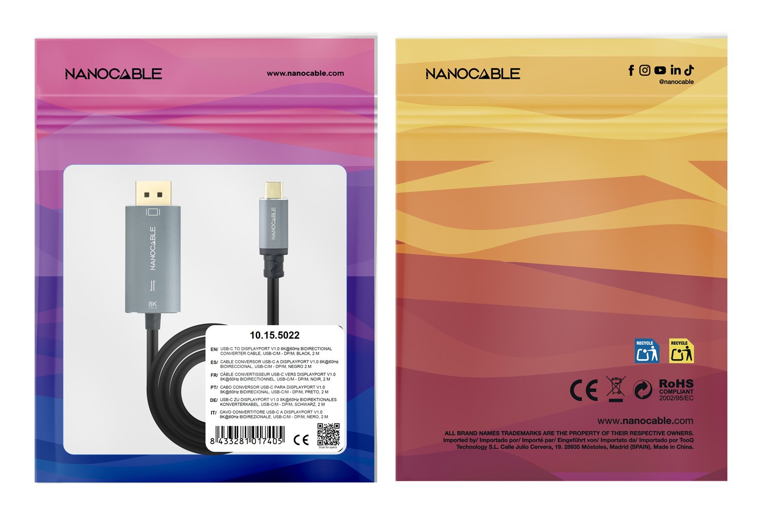 Cable Usb-C/M - Dp/M Bidireccional, Negro 2 M