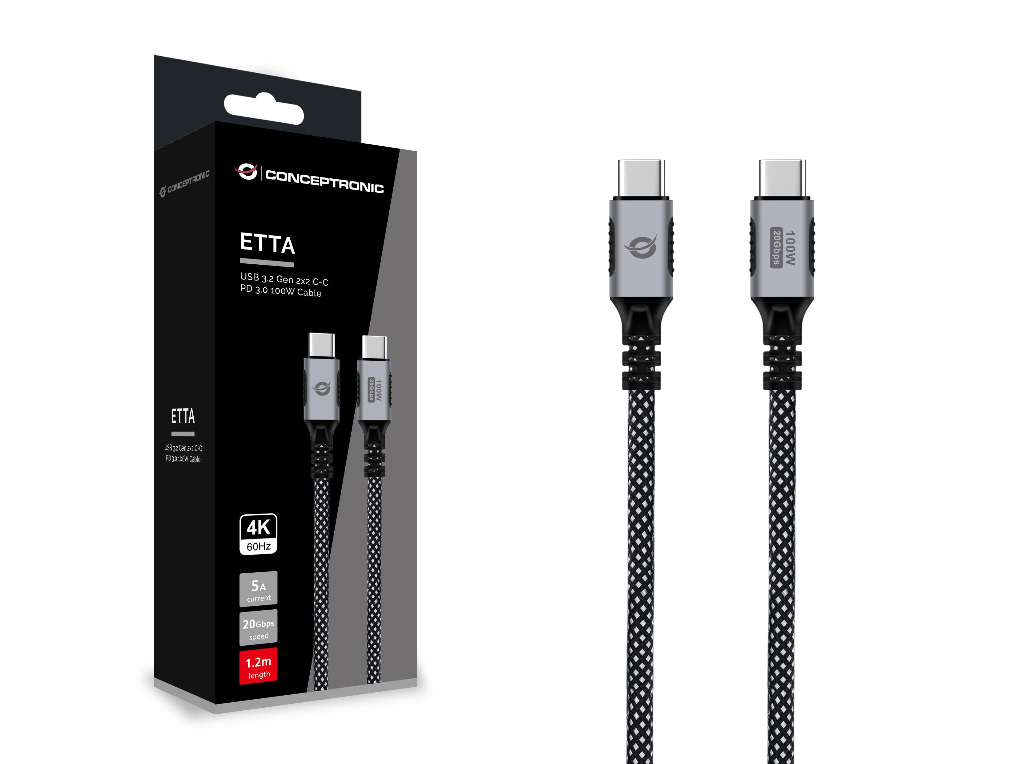 Conceptronic Cable Usb-C 3.2 -> C Pd3.0 1.20m 5a 4k60hz Sw