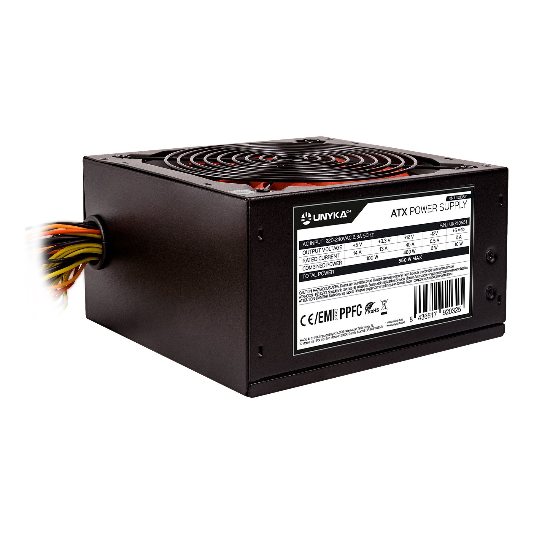 Fuente De Alimentacion Unykach Atx 550w Gaming 550w Atx 2.3 - Ppfc - Ventilador 140mm