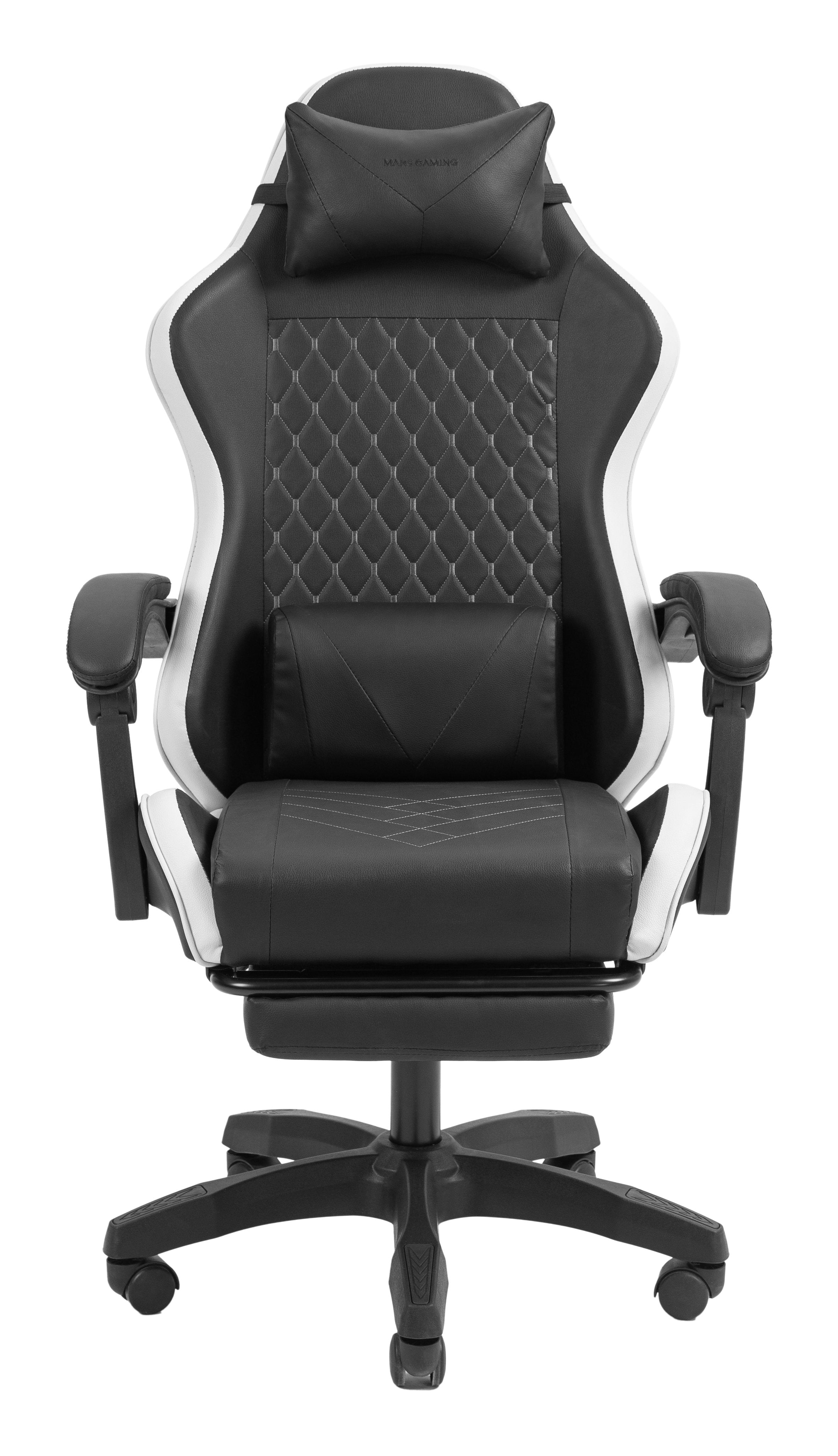 Silla Gamer Mars Gaming Mgcxbbl Negra Y Blanca Reclinable Reposabrazos Ajustable Reposapies Cojines