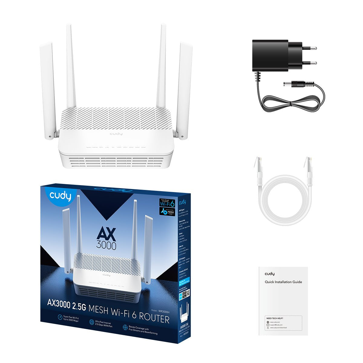 EAN 6971690793227 - Cudy AX3000 2.5G Mesh Wi-Fi 6 Router, WR3000H 1.0 router inalámbrico 2.5 Gigabit Ethernet Doble banda (2, imagen 3