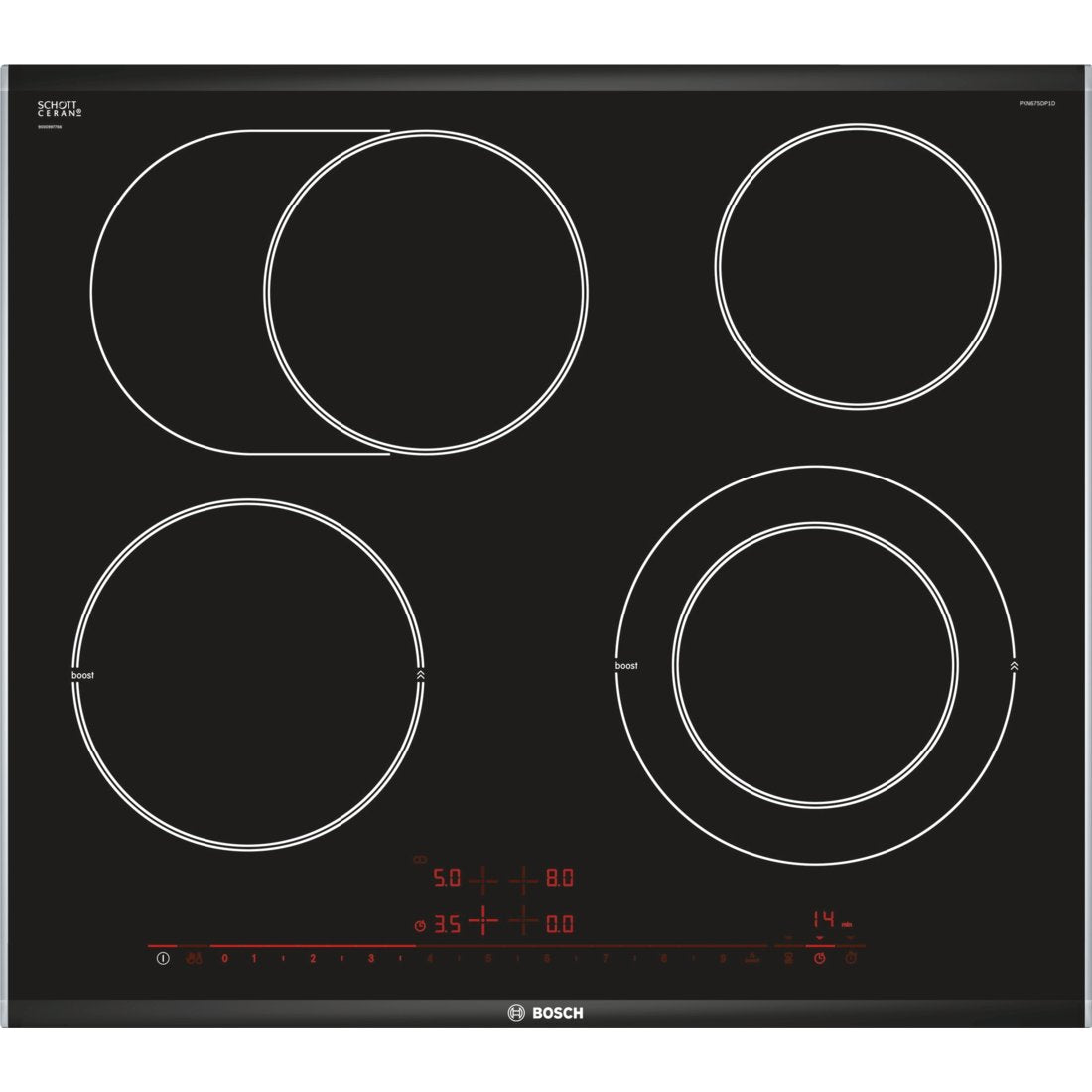 EAN 4242002830940 - Bosch Serie 8 PKN675DP1D hobs Negro, Acero inoxidable Integrado Cerámico 4 zona(s) imagen 1