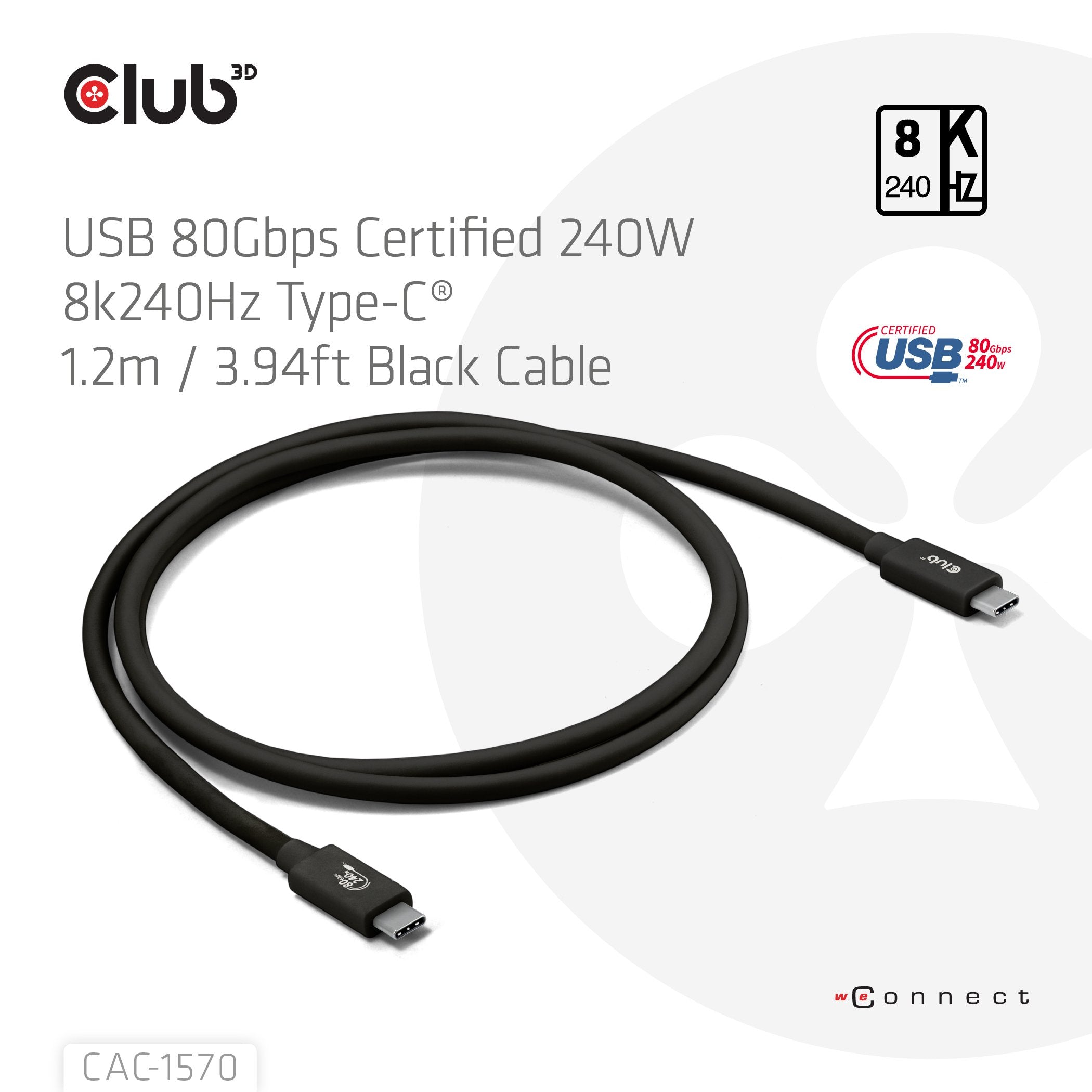Club3d Cable Usb C Zertifi. Pd240w 4k540hz 80gbps 1,2m M M Retail
