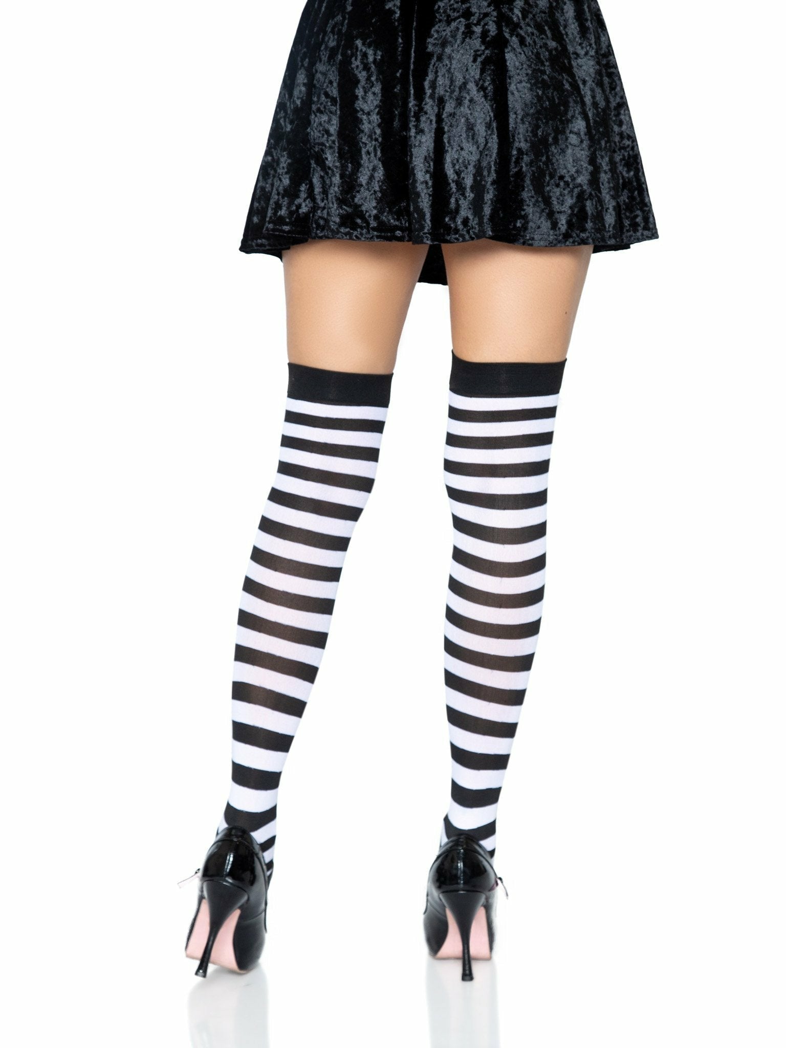 Leg Avenue - Calcetines Altos De Rayas Negro/Blanco