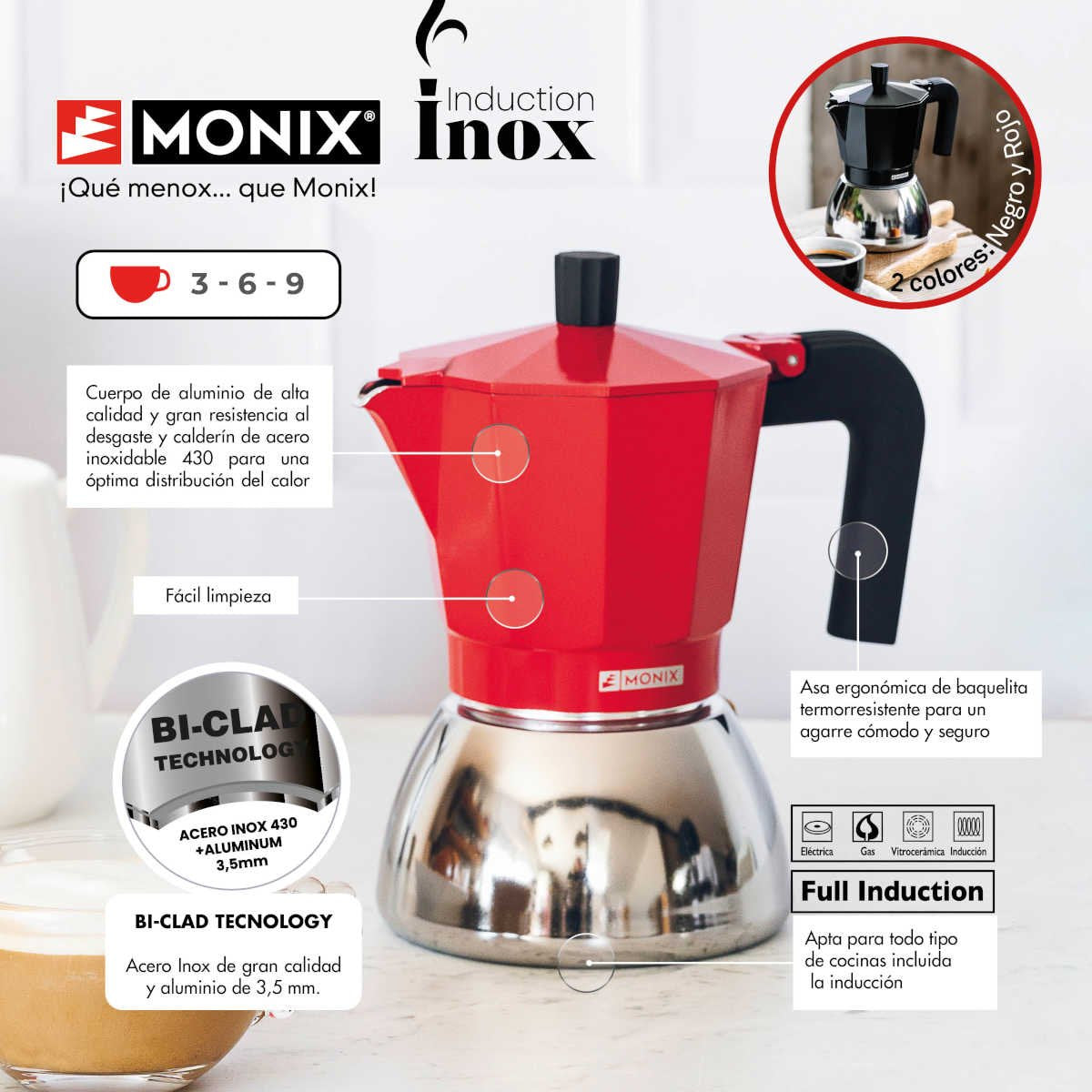 EAN 8435092433849 - Monix M863109 cafetera manual Cafetera italiana 0,47 L Rojo imagen 2