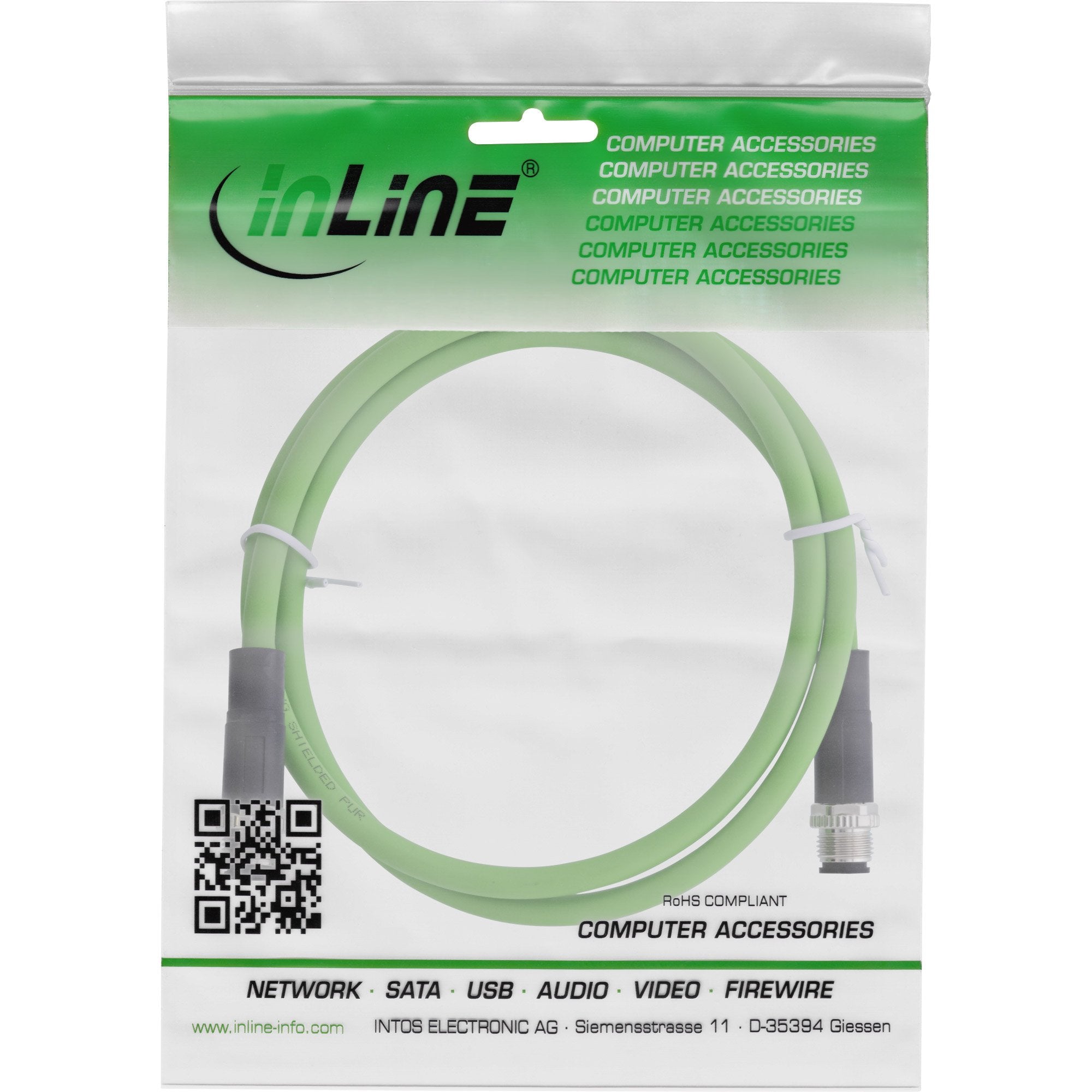 Inline® Industrial Network Cable, M12 4-Pin D-Coded Male/Male, Pur 7.5m