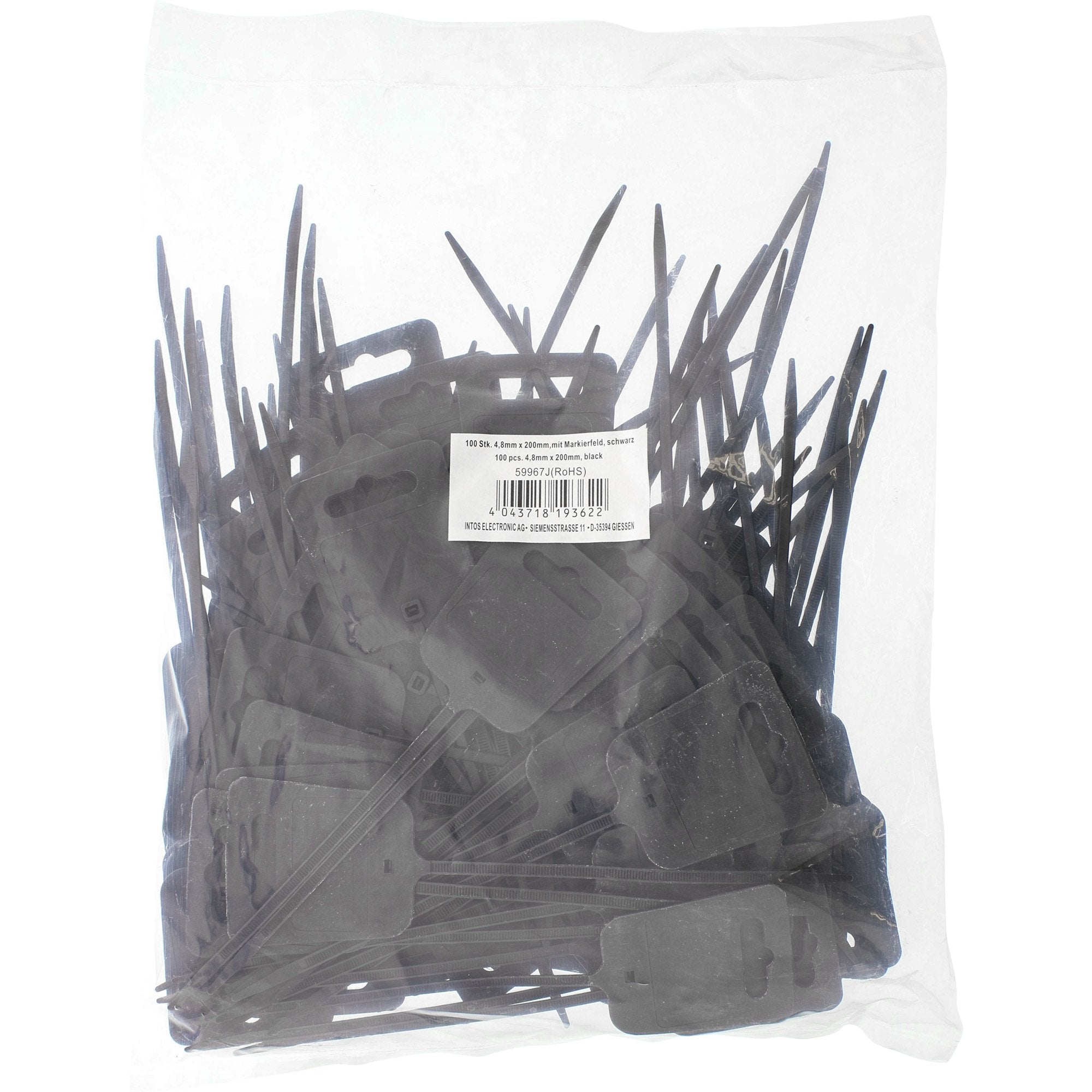 Bridas Marcadoras Inline Con Eurohole Longitud 200 Mm Ancho 5 Mm Negro 100 Uds.