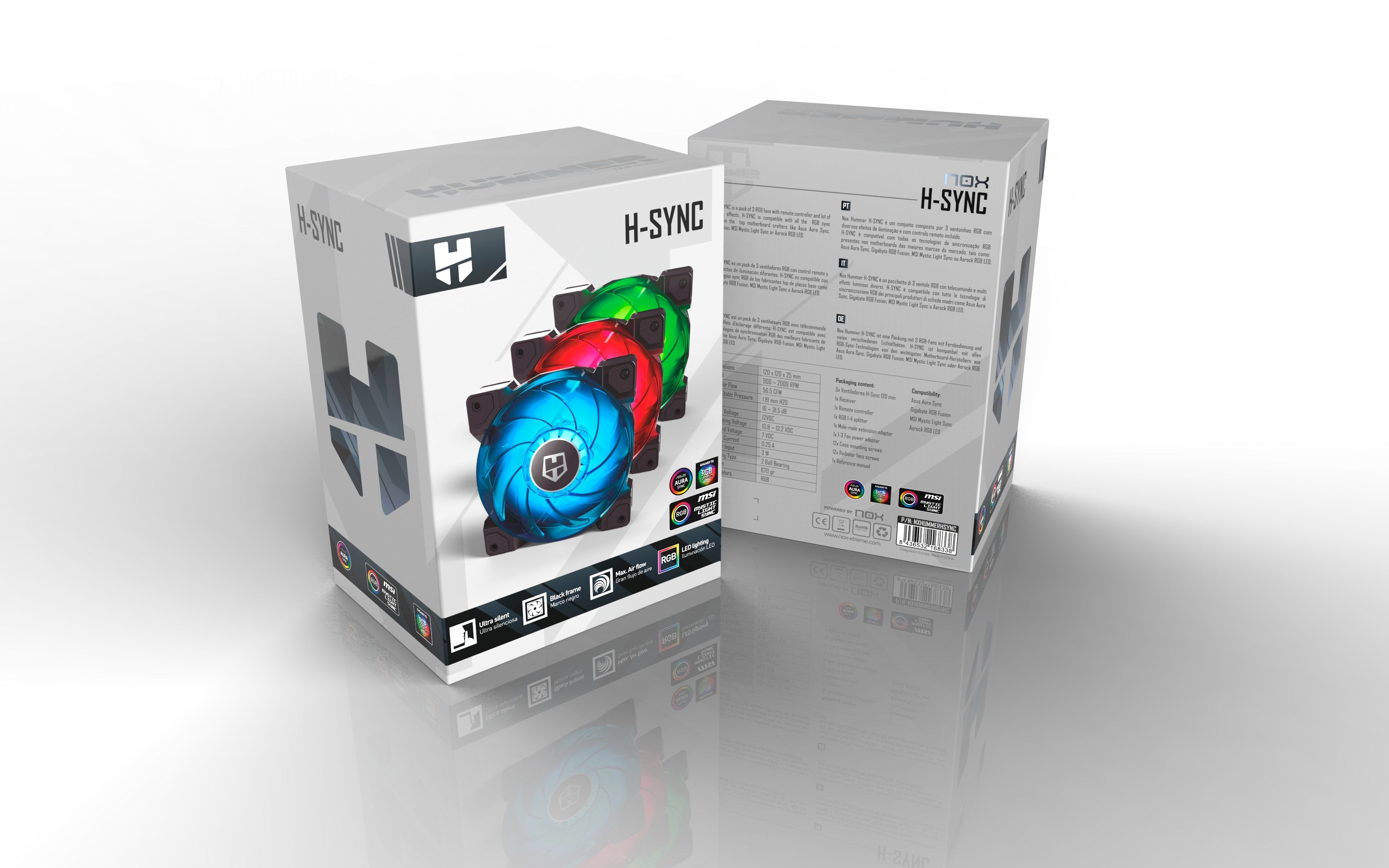 Nox Ventilador 120x120 Hummer H-Sync Rgb Pack 3uds Control Pwm/ Conector De 4 Pines