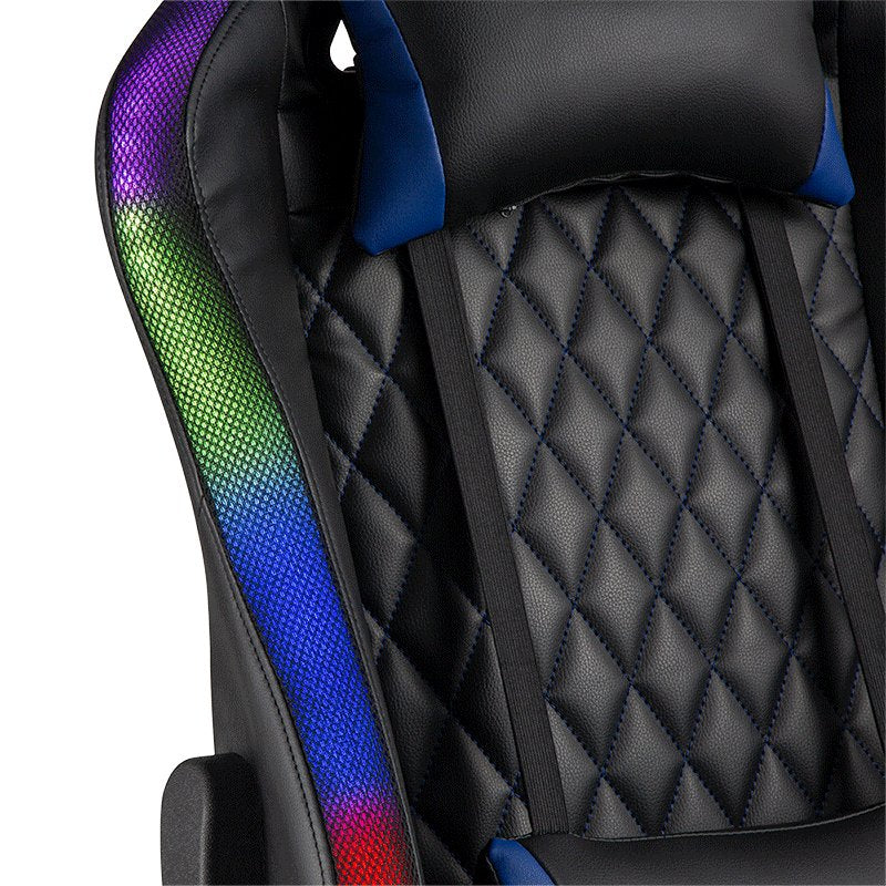 Gaming Chair, W Lumbar Support, Rgb Lights, Negro Azul