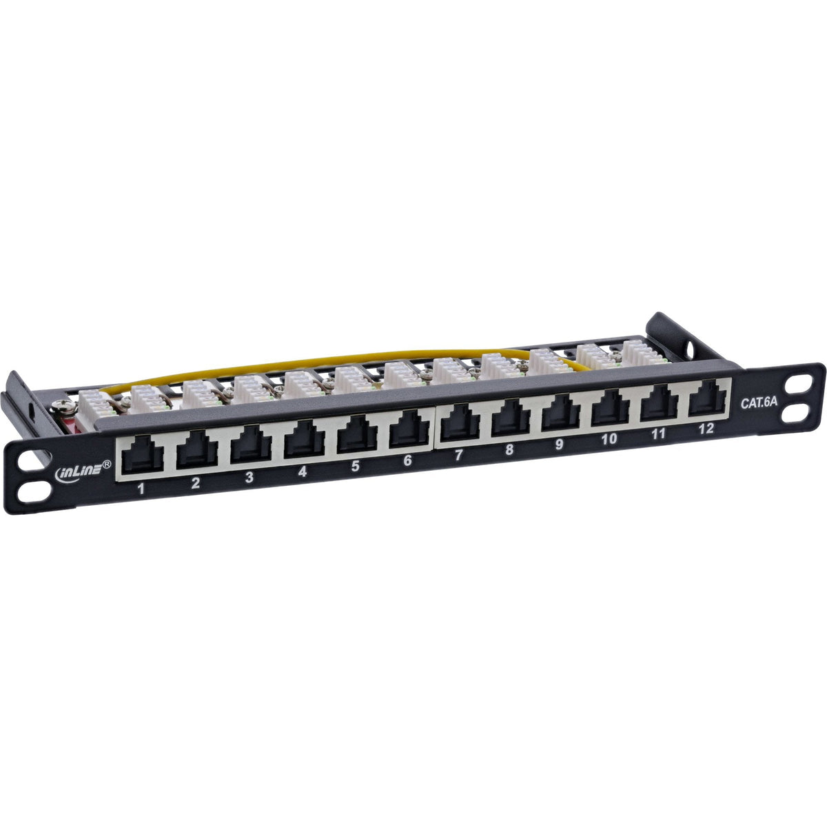 Inline® 10" Patch Panel Cat.6a 0.5u 12-Port, With Dust Projoection, Negro