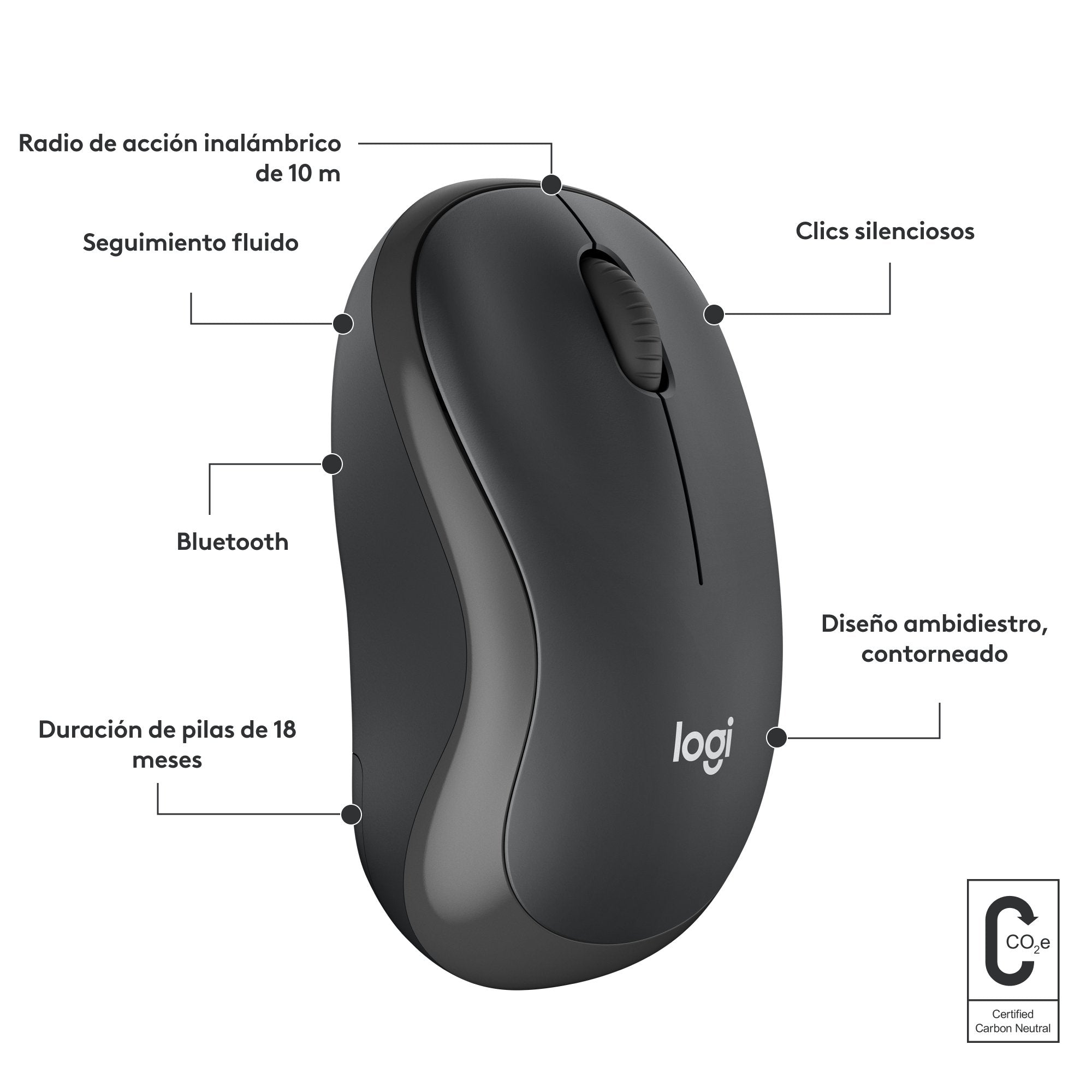 Ratón Logitech M240 Silent Ambidextro Bluetooth Graphite 910-007119