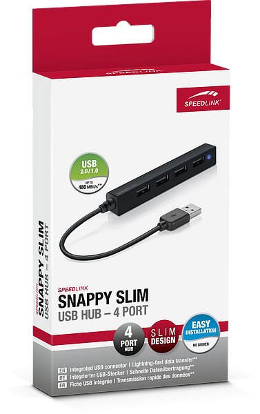 Hub Speedlink Snappy Slim Usb 4-Port, Usb 2.0, Passive, Black