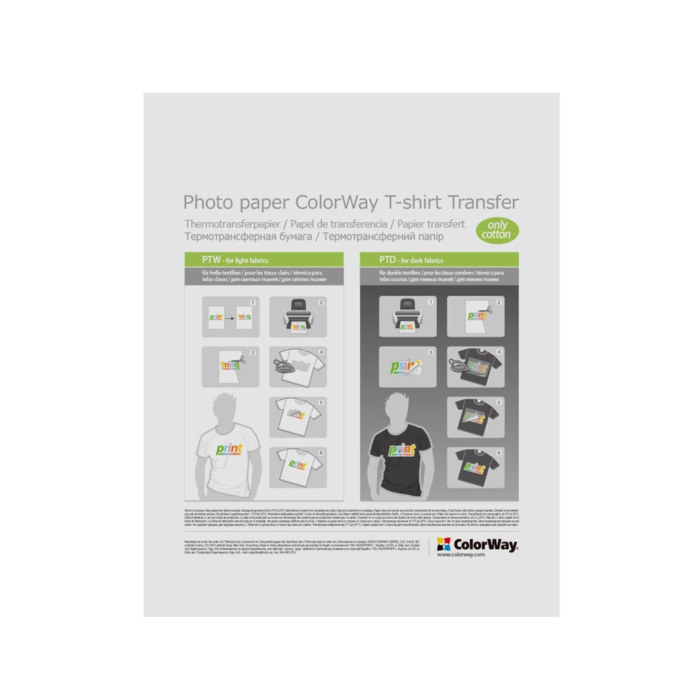 Colorway Art Photo Paper T-Shirt Transfer (Blanco), 5 Hojas, A4, 120 Mâ²