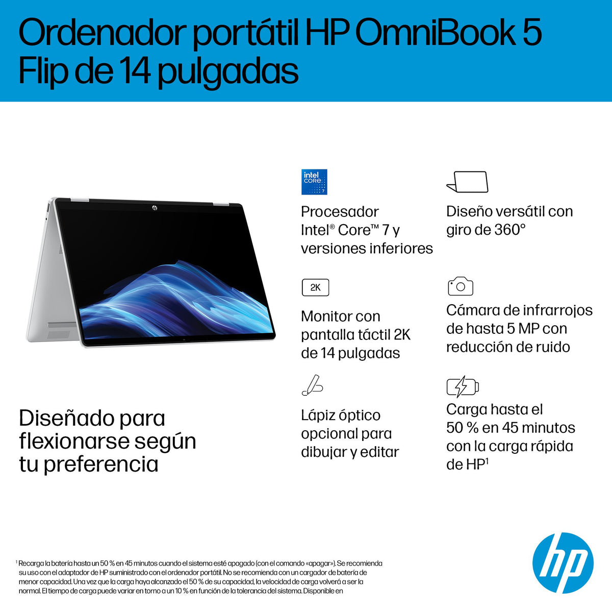 EAN 199251190070 - HP OmniBook 5 Flip 14-fp0020ns Intel® Core™ i5 i5-1334U Híbrido (2-en-1) 35,6 cm (14") Pantalla táctil 2K imagen 11
