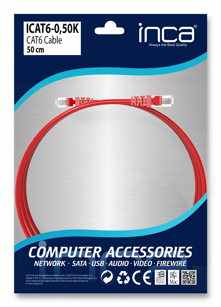 EAN 8697980469709 - Inca ICAT6-0.50K cable de red Rojo 0,5 m Cat6 U/UTP (UTP) imagen 5