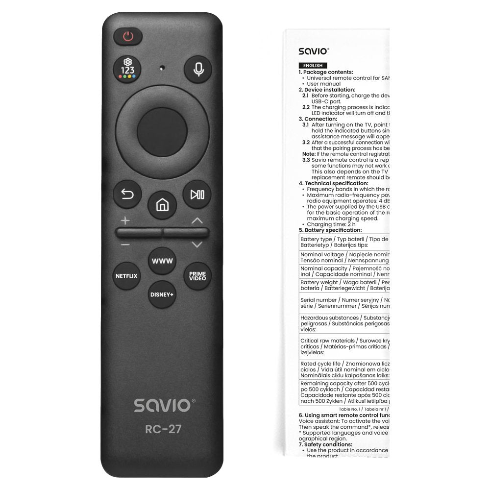 Savio Rc-27 Mando A Distancia Universal/De Repuesto Para Tv Samsung Smart Tv