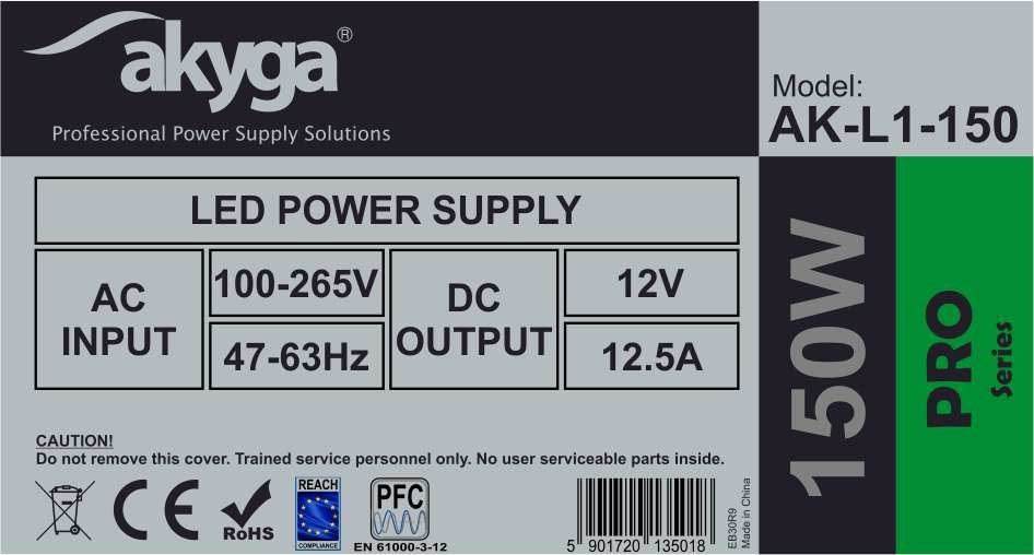 EAN 5901720135018 - Akyga ga Impulse LED power supply AK-L1-150 12V / 12.5A / 150W / 100-265V / IP20 adaptador e inversor de imagen 3