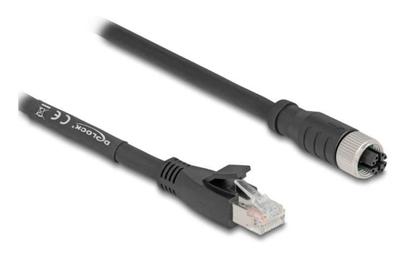 Delock M12 Cable X-Kodiert 8 Pin Buchse Zu Rj45 Stecker Cat.5e S Ftp Flexibel 10 M Schwarz
