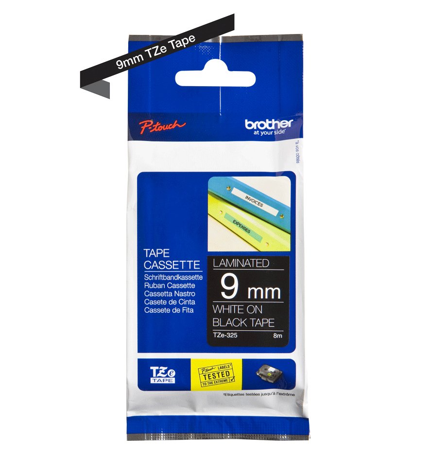 Brother Tze325,Cinta Rotuladora Negro/Blanco 9mm