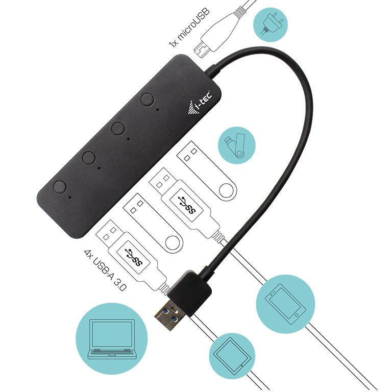 EAN 8595611703881 - i-tec U3CHARGEHUB4 hub de interfaz USB 3.2 Gen 1 (3.1 Gen 1) Type-A 5 Mbit/s Negro imagen 4