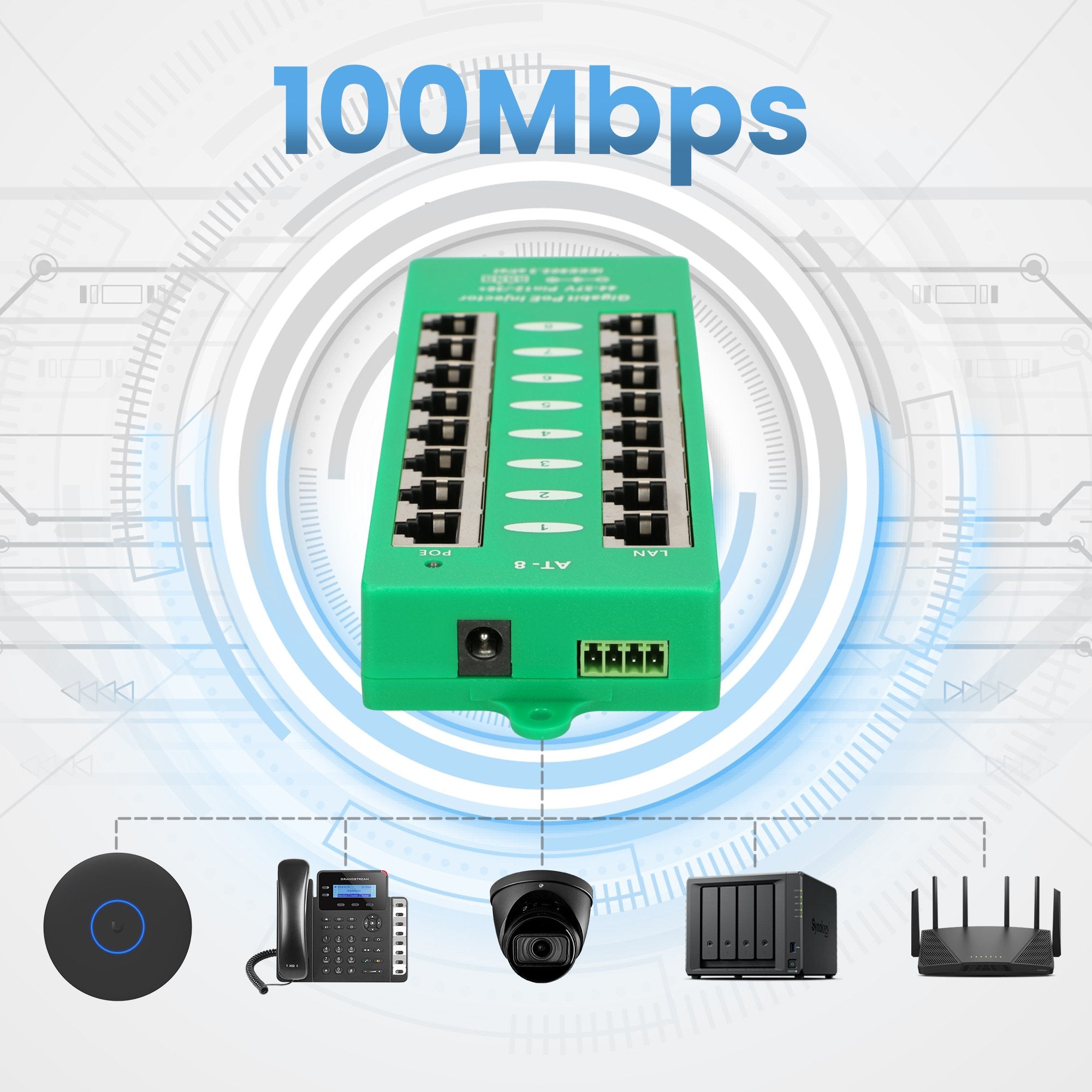 EAN 5903148912561 - Extralink ACTIVE POE INJECTOR 8 PORT GIGABIT 802.3AT/AF MODE A - 1 Gbps - 8-Port Gigabit Ethernet 48 V imagen 13