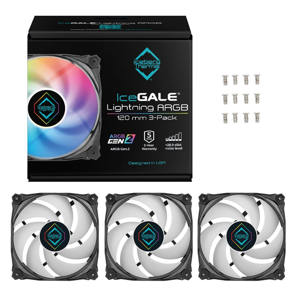 Iceberg Thermal Icegale Lightning Argb Ventilador 12 Cm Negro 3 Pieza(S)