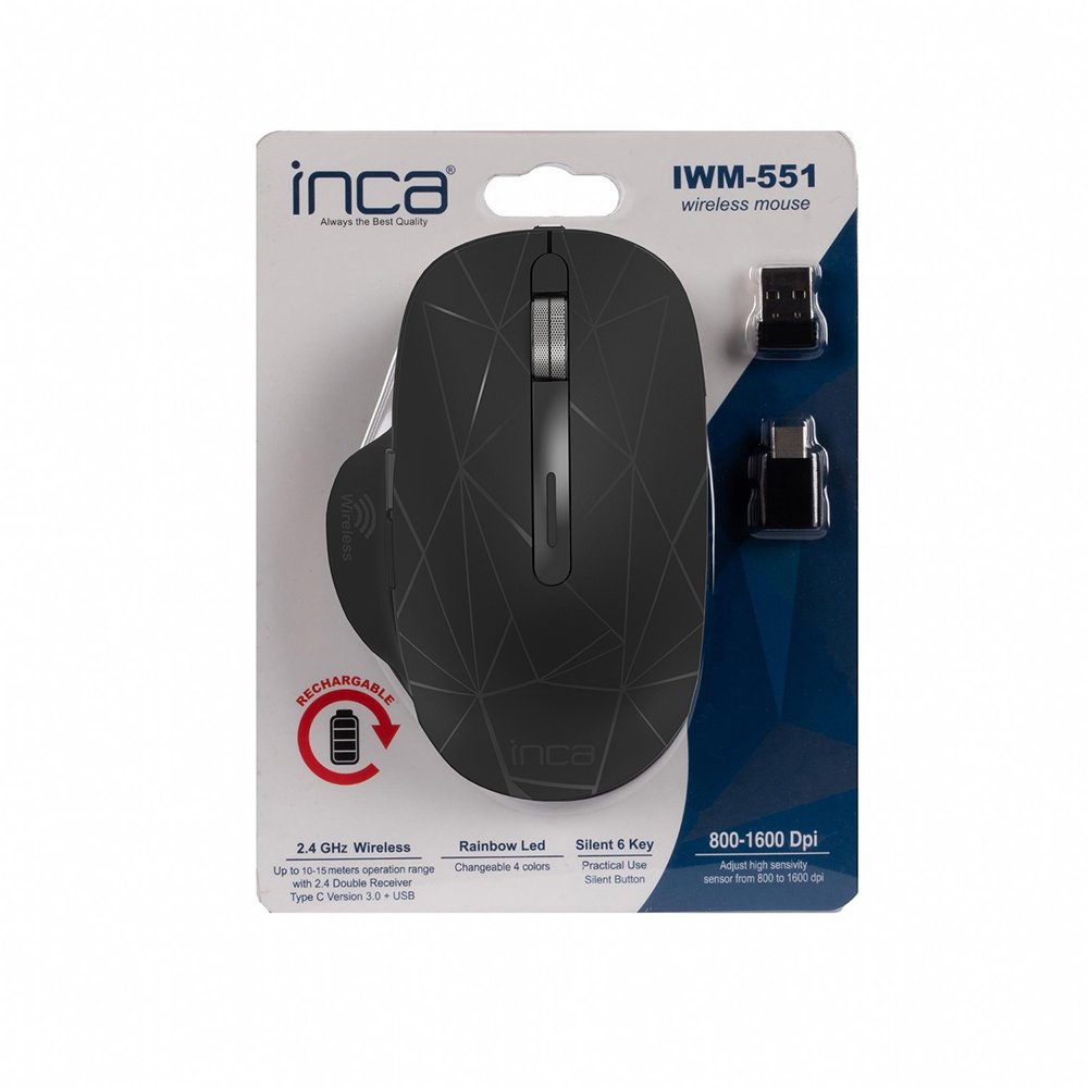 Inca Raton Iwm-551 Wireless, 1600 Dpi, Akku, Usb-C, Sw Retail