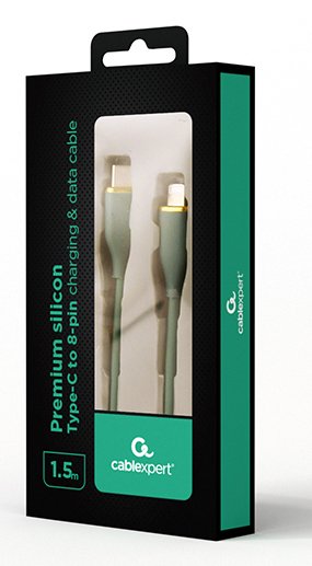 Gembird Premium Silicon Usb Tipo C To 8-Pins Charging Data Cable 1.5m Midnight Green