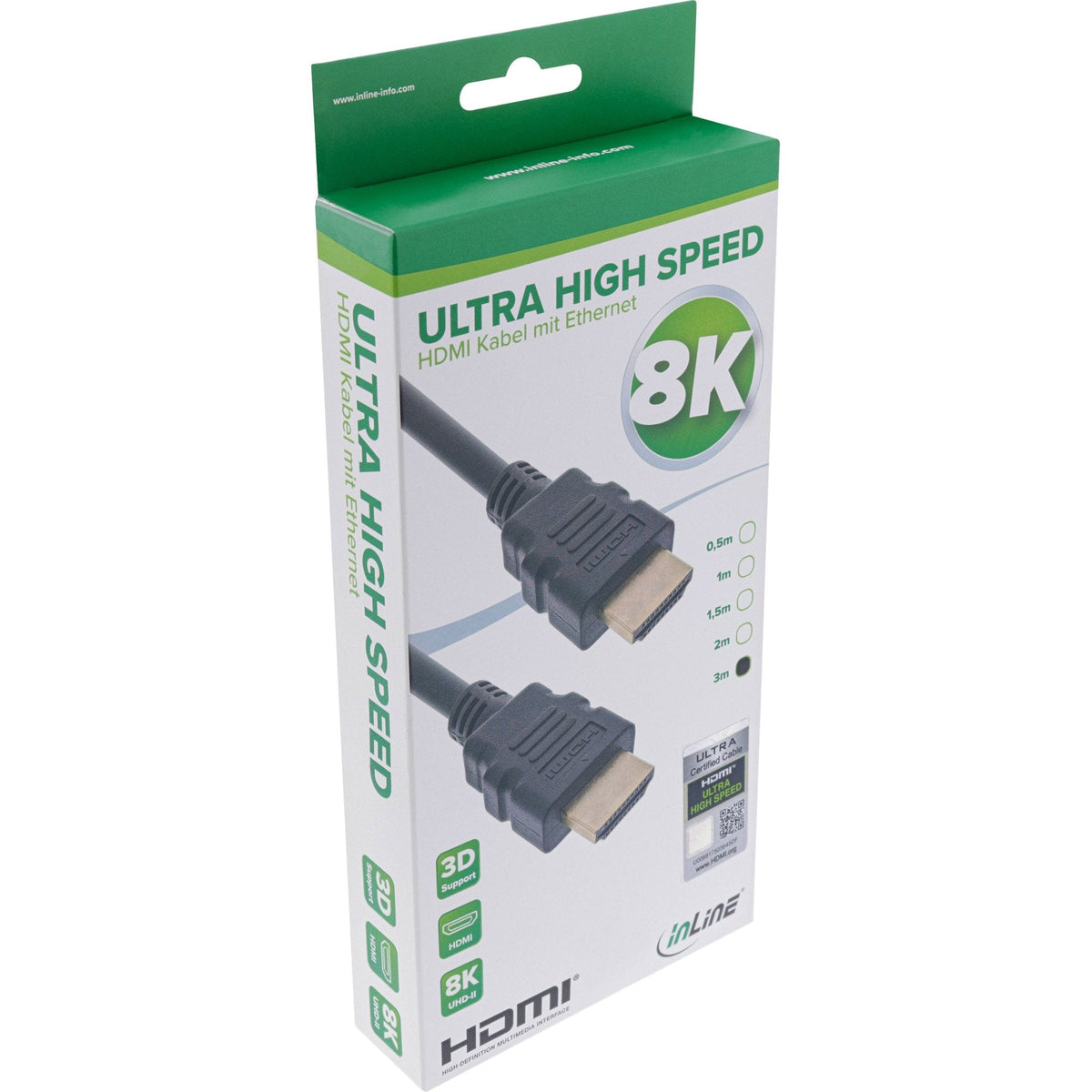 Inline® Certified Ultra High Speed Hdmi Cable M/M 8k4k Gold Plated Black 0.5m