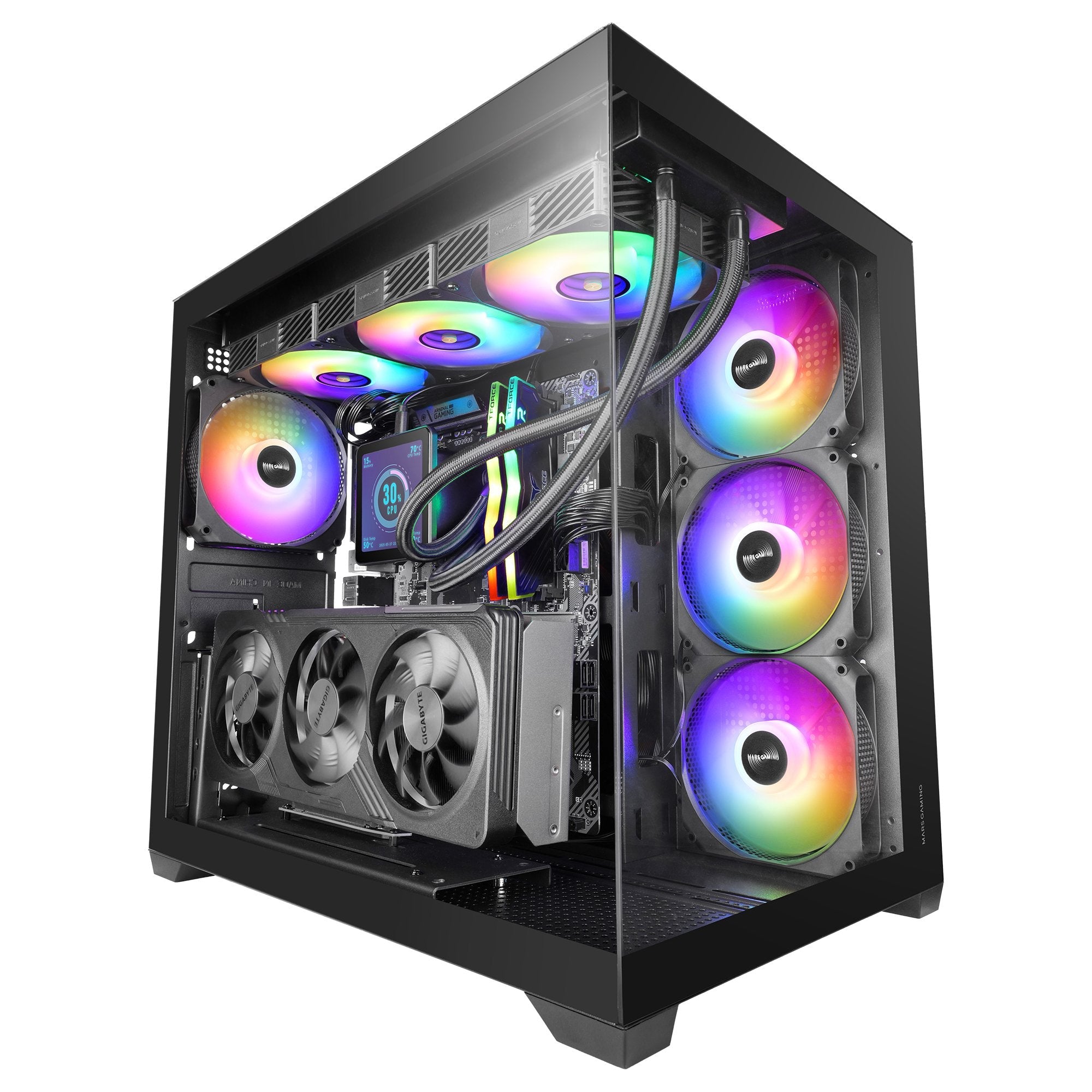 Caja Pc Atx Mars Gaming Mcv5 Cristal Templado Panoramico Argb Gpu 416mm Negra