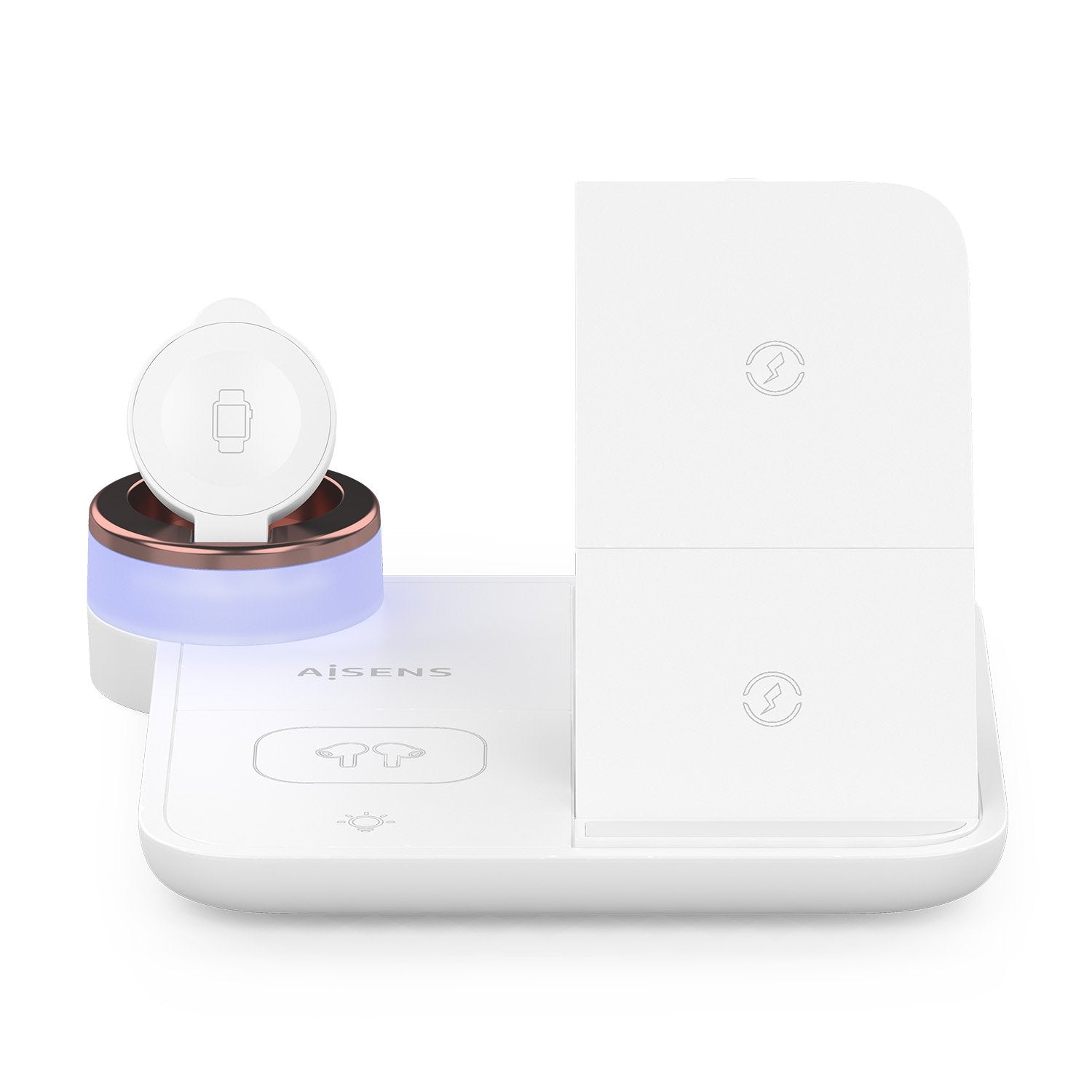 Aisens Cargador Inalambrico Usb-C 4 En 1 De 15w Para Movil, Apple Watch, Auriculares Con Estuche De Carga, Blanco