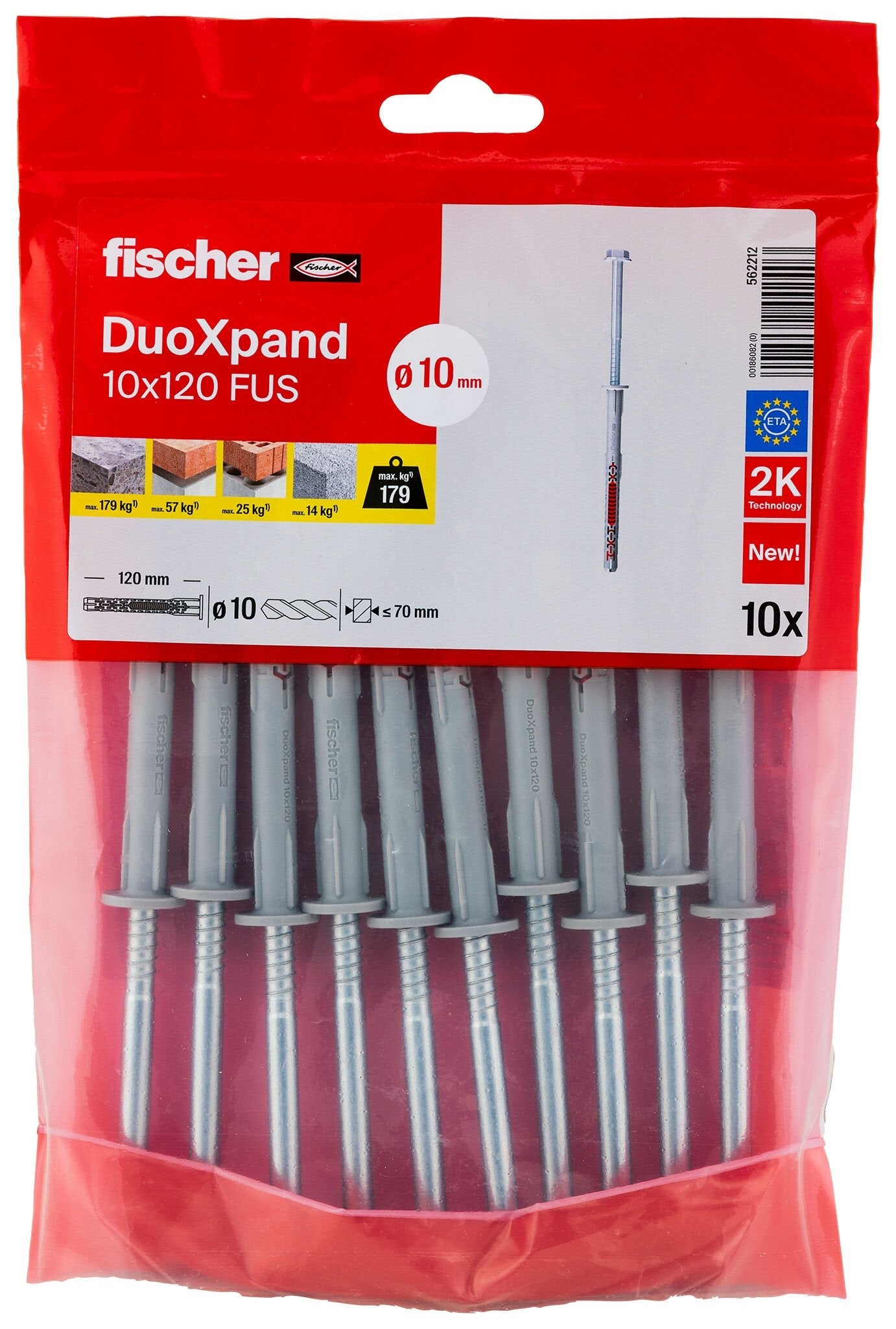 Tacos De Expansión Duoxpand Fus Ø10 X 120 Mm + Tornillos Ø7 X 129 Mm, Bolsa 10 Uds